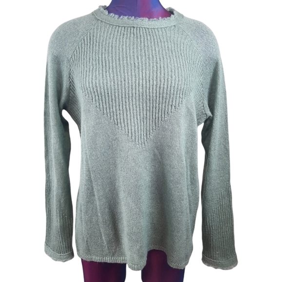NWT‎ Lucky Brand Oversized Fringe Green Wool Blend Sweater Size Medium Women's - Picture 1 of 8